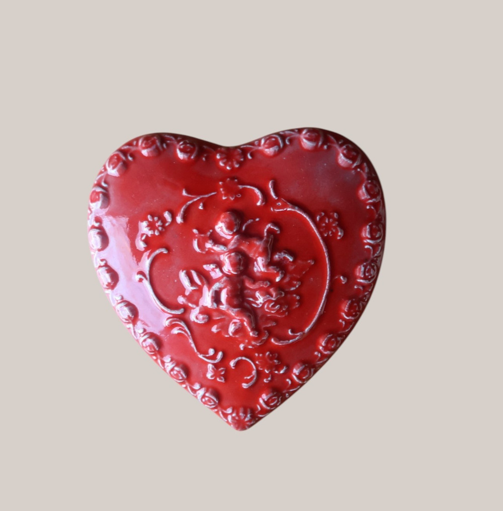 Red Heart Trinket Box Ceramic Cherubs Angels Vintage Decor Romanticcore Love